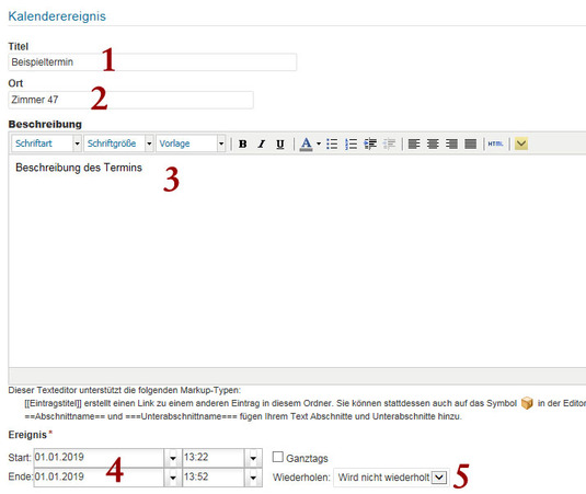Kalendereintrag konfigurieren (1)